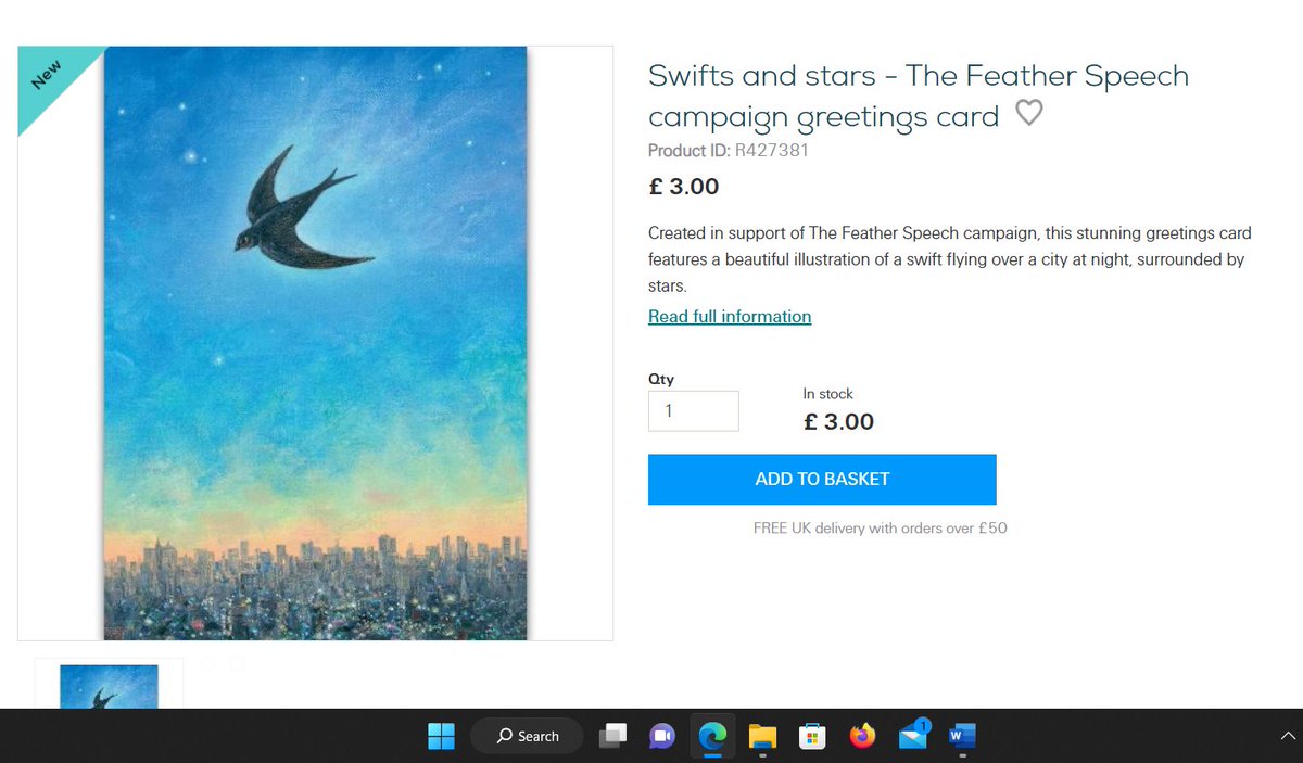 *SWIFT GREETINGS CARDS AVAILABLE* on the <a href="/Natures_Voice/">RSPB</a> website to raise awareness of #TheFeatherSpeech 🪶 2 designs, this one by the amazing artist <a href="/HollyBrodieArt/">Holly Brodie</a>  🪶link ➡️shopping.rspb.org.uk/books-statione…