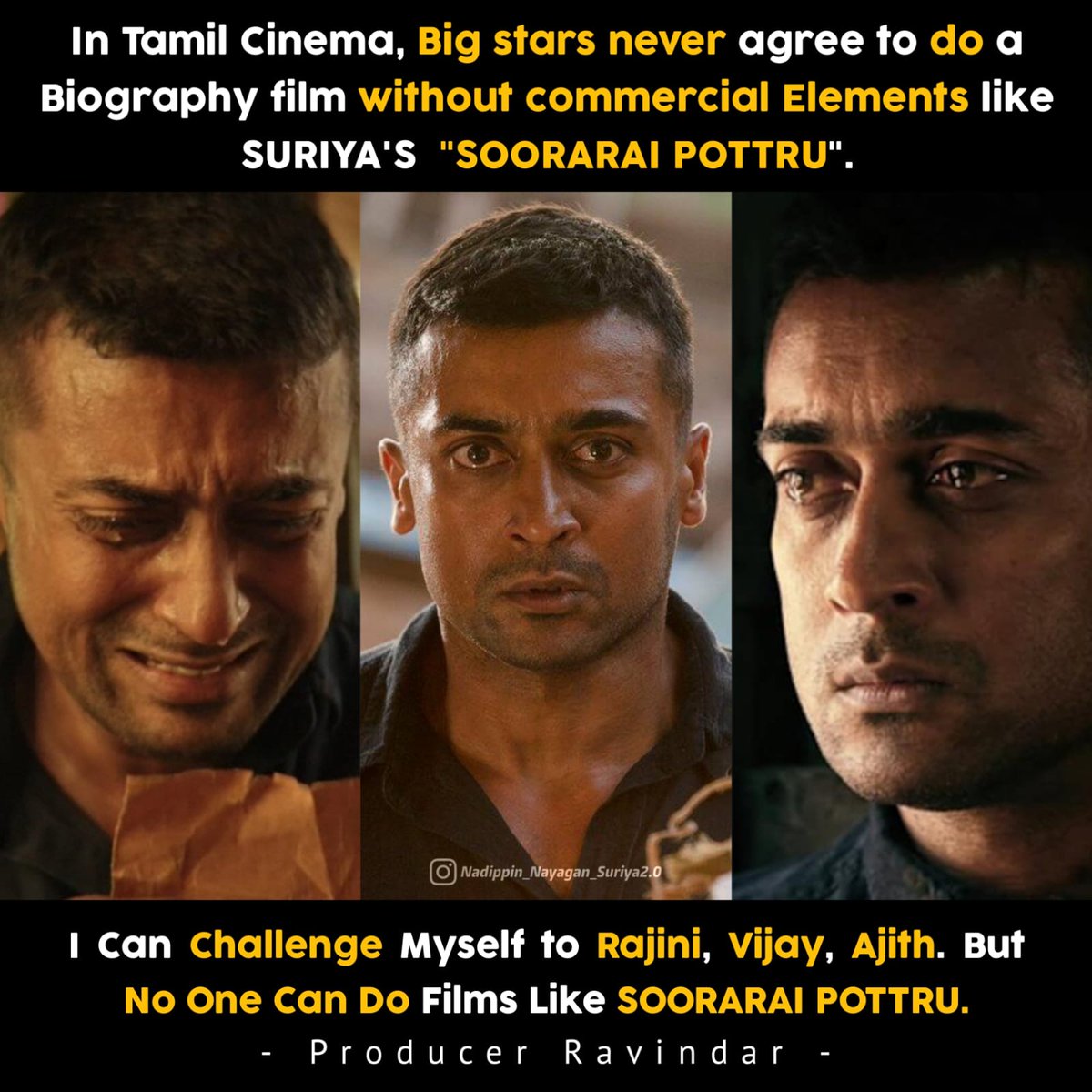 SuriyaFConline's tweet photo. The journey of @Suriya_offl na will inspire everyone ! SooraiPottru is the Gem in that Priceless Journey. 💥
#NadippinNayaganSuriya https://t.co/4RBfb88UXT