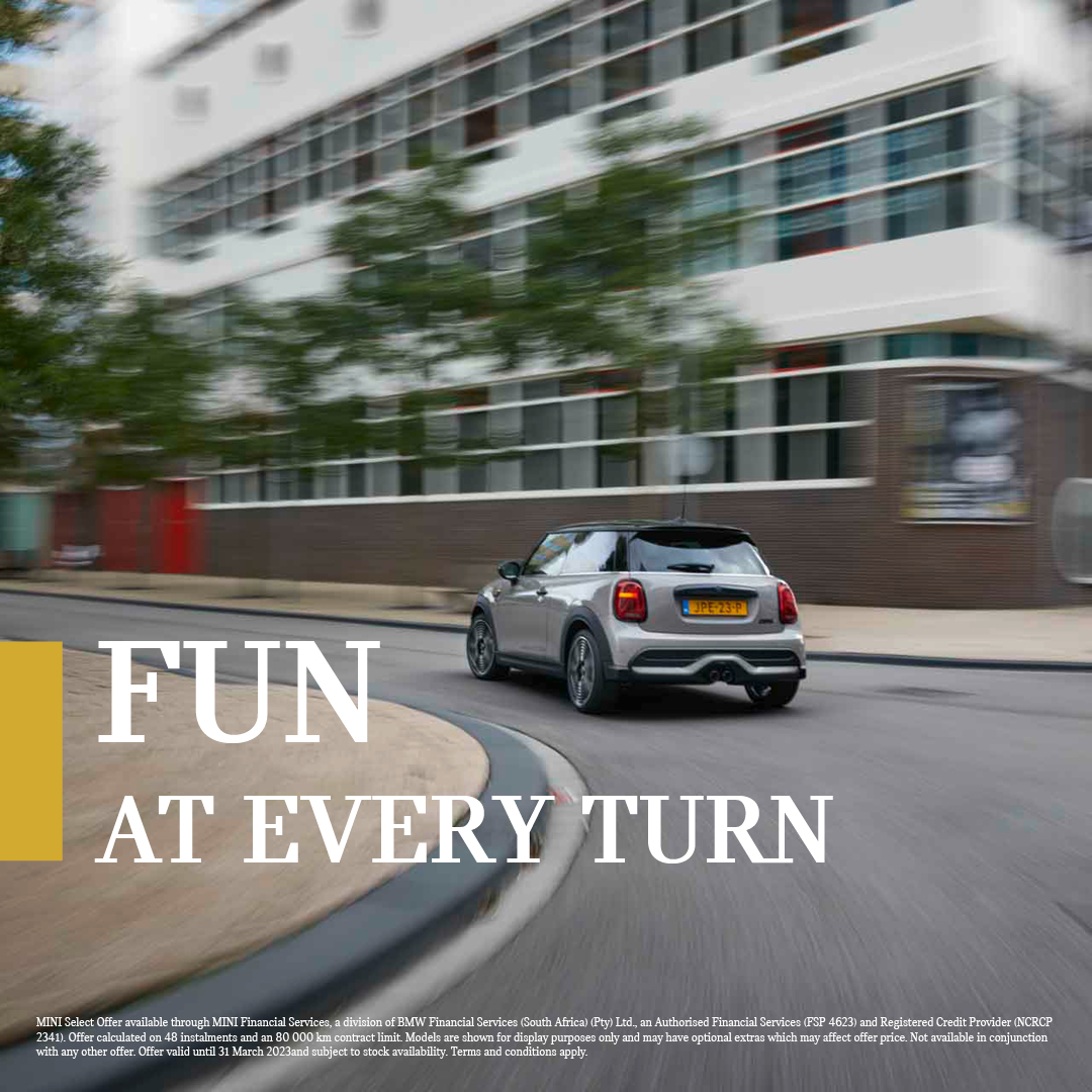Amplify city life with pure power, go-kart handling and endless fun at your disposal behind the wheel of the MINI Cooper S 3-Door Hatch. Make it yours from R7 499p/m with MINI Select, offering flexible finance and a Guaranteed Future Value. Ts &amp; Cs apply. Contact us for more info