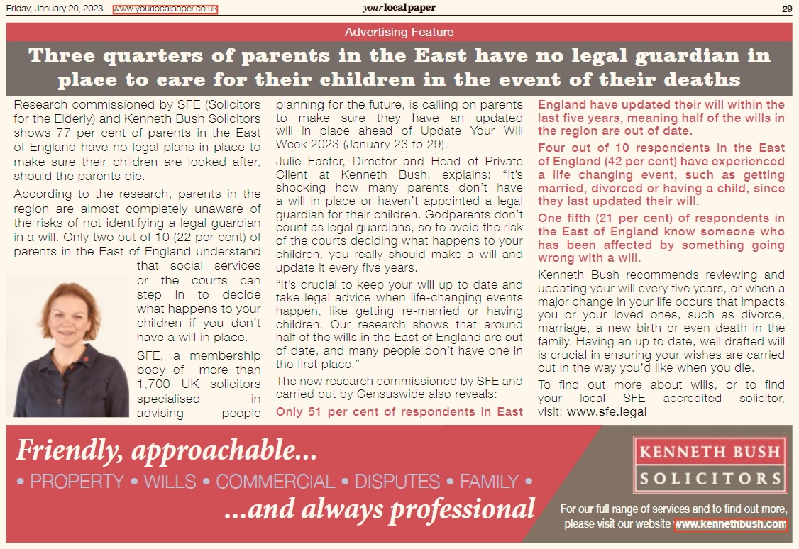 Did you catch Julie, Head of Private Client,in @yourlocalpaper this week talking about the benefits of keeping your will up to date?Next week is “Update Your Will Week”#norfolkbusiness #westnorfolk #will #intesestate #norfolk #localsolicitor #yourestate #willwriting #inheritance