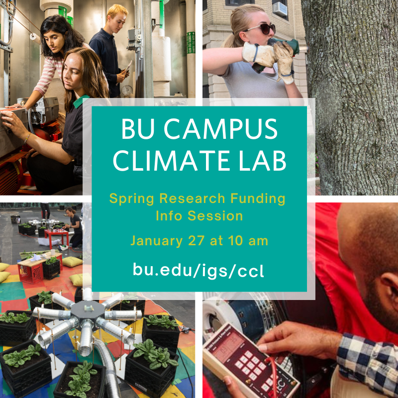 BostonUResearch's tweet photo. 📢 Calling BU students and mentors across disciplines! Submit a #CampusClimateLab research proposal by 2/8 to use our campuses as a testbed for equitable #sustainability solutions. Funding from $1K to $10K. 

Join the 1/27 info session to learn more: https://t.co/Q3tgk7AJQk https://t.co/CQuzQ0pJuV
