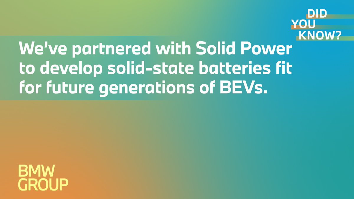 BMWGroup's tweet image. Future Battery Cell Technology 🔋

We&apos;re expanding our partnership with @SolidPowerInc and working on all-solid-state battery tech with significant potential for the future — improving energy density, range and sustainability.

Read more: b.mw/XB336p

#BMWGroup