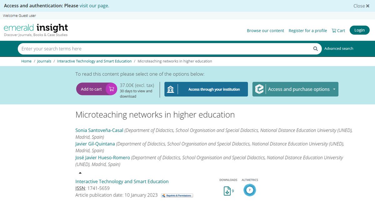 🗣️LA FACULTAD INVESTIGA🧐👉 Los profesores Sonia Santoveña <a href="/ssantovena/">Sonia Santoveña</a> Javier Gil <a href="/javiergilquinta/">Javier Gil Quintana</a> y José Javier Hueso <a href="/jjavierhueso/">Jose Javier Hueso</a> publican el artículo "Microteaching networks in higher education" en Interactive Technology and Smart Education <a href="/EmeraldEdu/">Emerald Quality Education</a> doi.org/10.1108/ITSE-0…