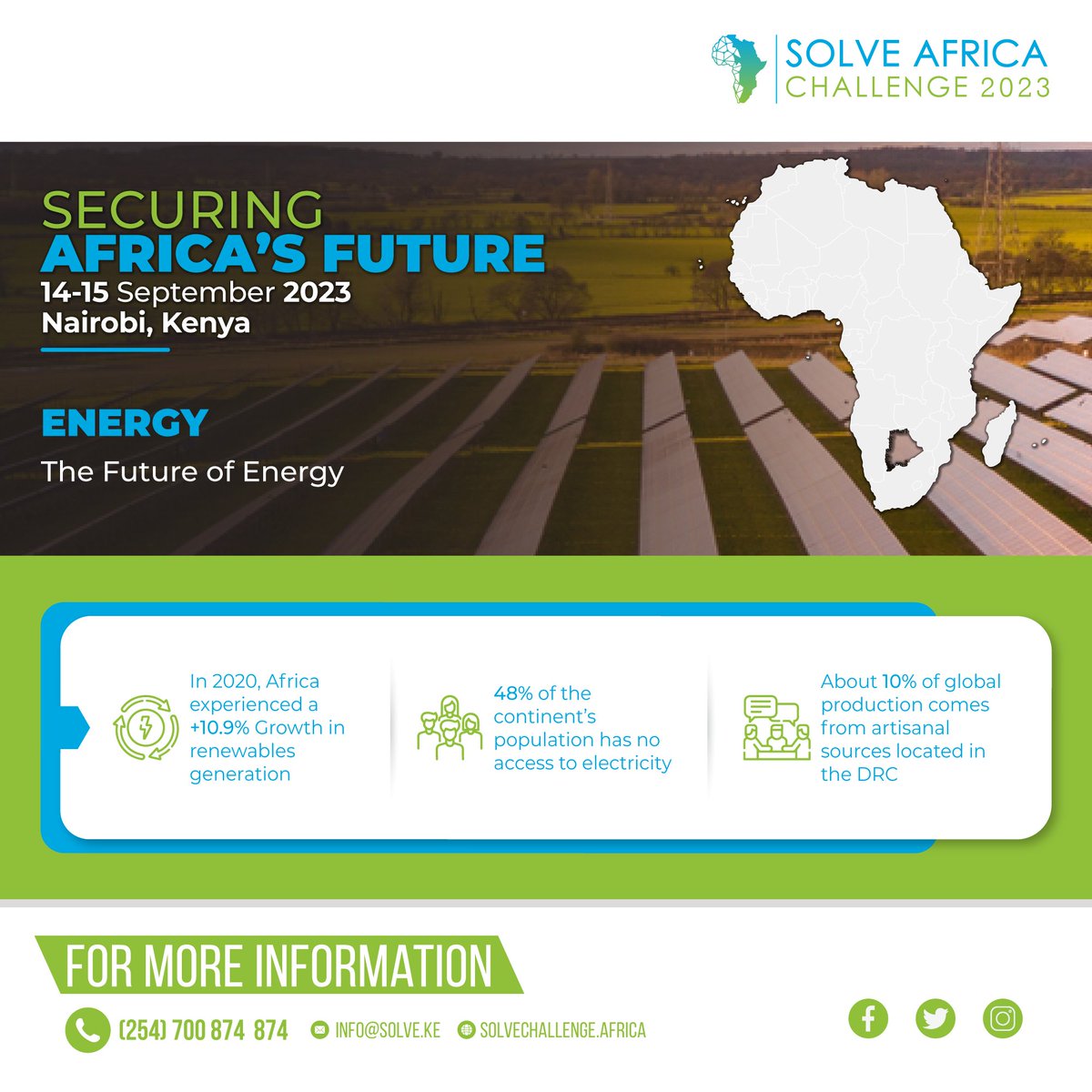 Are you ready for the #SAC2023?

Today, 48% of #Africa's population has no access to electricity, &amp; about 10% of global production comes from artisanal sources in DRC.

Join us from Sept 14-15, 2023 to discuss the future of #energy. 

Get more details 👉 solvechallenge.africa