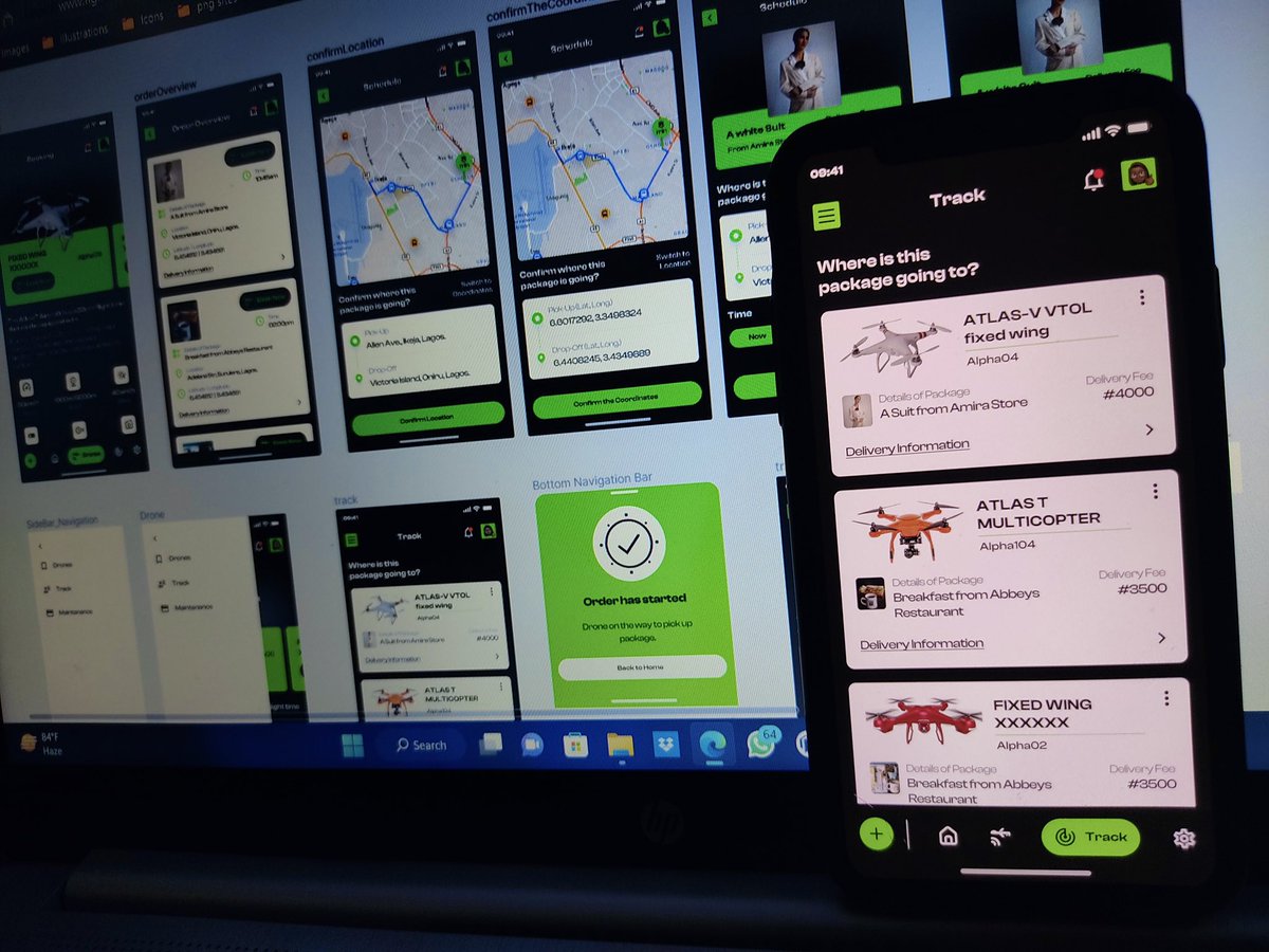 hello_maria__'s tweet image. What if we could have a Drone Delivery Company? 
I created a Drone Scheduling App for DropIT Delivery Company, which allows you to book and track drone deliveries.
This exploration taught me a lot.
Prototype in Slide one