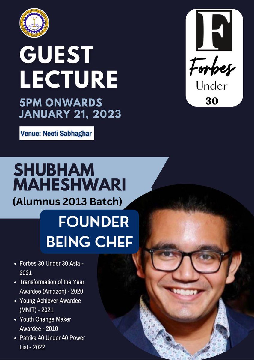 shubhampfp's tweet photo. Nothing can beat the excitement of interacting with students from your alma mater. Humbled to be invited by Malaviya National Institute of Technology, Jaipur 😀🙏🏻
@NIT_Jaipur @beingchef_india
#beingchef #mnit #nitjaipur #innovation #diymealkits #startup #Entrepreneurship https://t.co/gkncRESMYY