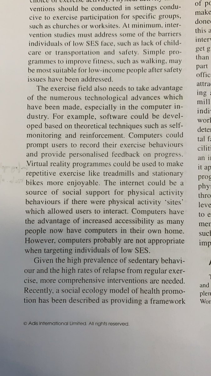 Just reading <a href="/BessHMarcus/">Bess Marcus</a> paper from 1996 and realising how many of these technologies have indeed been incorporated into the every day PA support in form of VR, machines with smart screens, apps, forums, online groups and so on - some incredible future seeing?