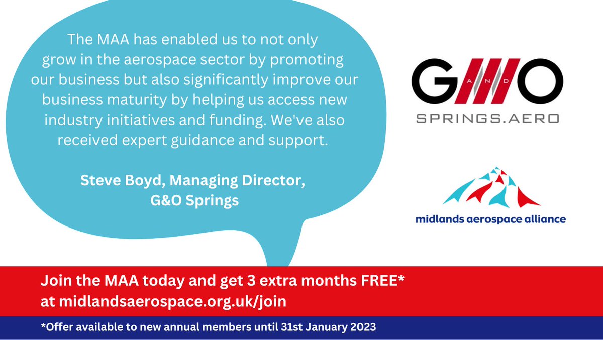 Join the MAA today and, like G&amp;O Springs, you'll enjoy many great benefits of being part of one of the leading #aerospace industry networks. Receive 3 extra months free when you sign up before 31st January: midlandsaerospace.org.uk/join 

We look forward to welcoming you on board!