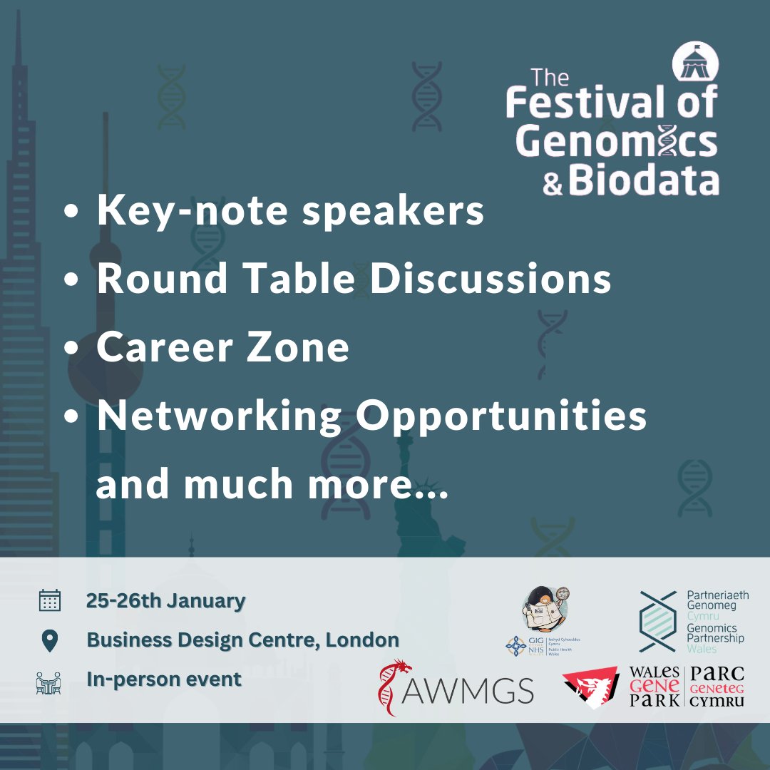 GenomicsWales's tweet image. Less than a week to go until the Festival of Genomics &amp;amp; Biodata! 

Visit booth 42 to chat to us @MedGenWales @WalesGenePark @FoGenomics

More information can be found here 👇hubs.la/Q01qR0FV0

 #FoG2023 #Genomics #Biodata