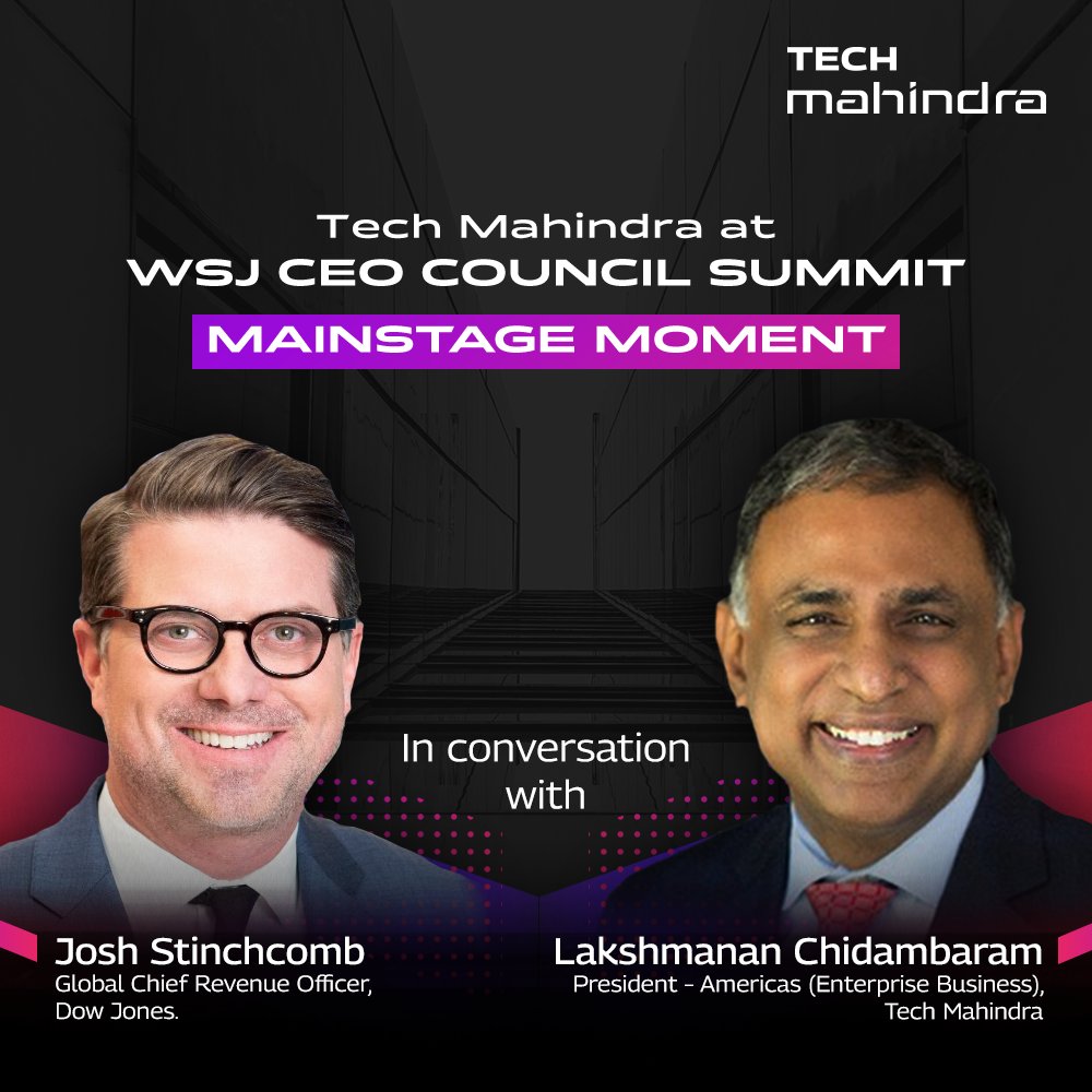 A mainstage moment for @Tech_Mahindra at The WSJ CEO COUNCIL DC SUMMIT 2022 with @C_T_Lakshmanan, President- Americas (Enterprise Business), Tech Mahindra, in conversation with Josh Stinchcomb, Global CRO, Dow Jones.

Watch: youtu.be/0ZOYzFsIeYs

#NxtNow #WSJCEOCouncil