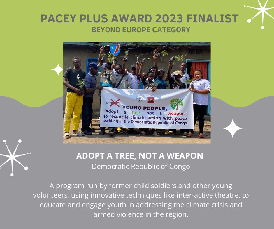 josephtsongo14's tweet photo. Our project «Adopt a Tree, Not a Weapon» from the Democratic Republic of Congo, is one of the finalists for the 2023 #PACEYAward. Join the event this Saturday 21 January to help us win by voting for our project. Please register here: https://t.co/OvfnU3bgD1
@alyn_ware https://t.co/d8RPcUgt5j