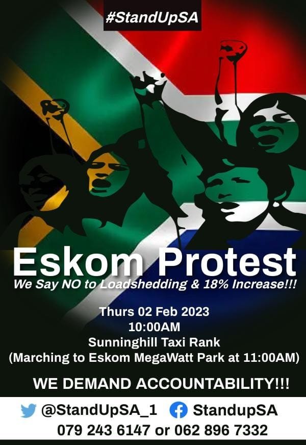 StandUpSA_1's tweet photo. #StandUpSA🇿🇦 13 more days left to #EskomProtest #NoLoadshedding no 18% increase. https://t.co/J6omw6KDGS