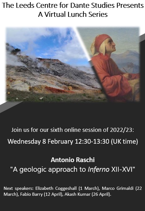 CamillaBambozzi's tweet photo. Looking forward to the sixth appointment of @LeedsDante Lunch Series with Antonio Raschi on Wednesday 8 February (12:30-13:30 UK time). Register: https://t.co/57ORA3c1Gy #dante #medievaltwitter https://t.co/WTFEyDLBdx