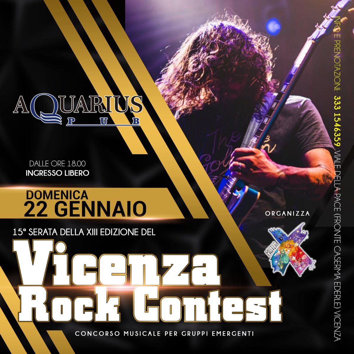 domenica 22 gennaio, a partire dalle ore 18.00, ci esibiremo @ Aquarius American Pub di Vicenza, insieme ad altre talentuose formazioni! 🎸
sarà la prima delle quattro serate live previste dal ⭐ VICENZA ROCK CONTEST ⭐, che permetterà a cólgate di svegliare il vicinato 🎆