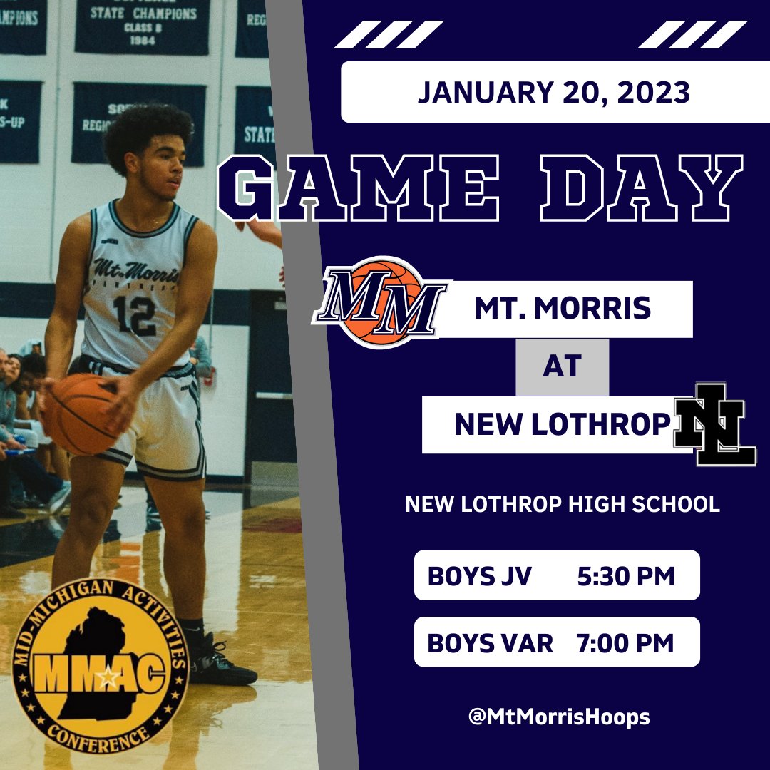 MtMorrisHoops's tweet photo. Get Up. It's GAME DAY!
π Friday - January 20, 2023
π New Lothrop Hornets
β° JV @ 5:30, Varsity @ 7:00
π New Lothrop High School
#ClassDisciplinePride #MMHoops https://t.co/qgot0AgkIb