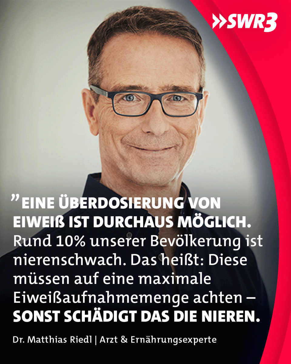 swr3's tweet photo. In #Supermärkten und #Discountern wird seit einigen Tagen fast schon aufdringlich stark mit #Eiweißshakes und -riegeln Werbung gemacht. Das Problem dabei: Viele Menschen – gerade Nicht-Sportler – überschätzen massiv, wie viel #Protein sie überhaupt benötigen. https://t.co/LKrsR72ry8