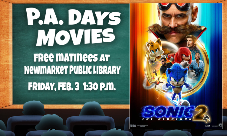 It's up to Sonic to stop the evil Dr. Robotnik in Sonic the Hedgehog 2 (2022, PG), our free P.A. Day movie in the story room on Fri., Feb. 3 at 1:30 p.m. Free snacks, but bring your own beverages. Children must be accompanied by an adult. Drop in and enjoy! https://t.co/WOdOqr9Wfy