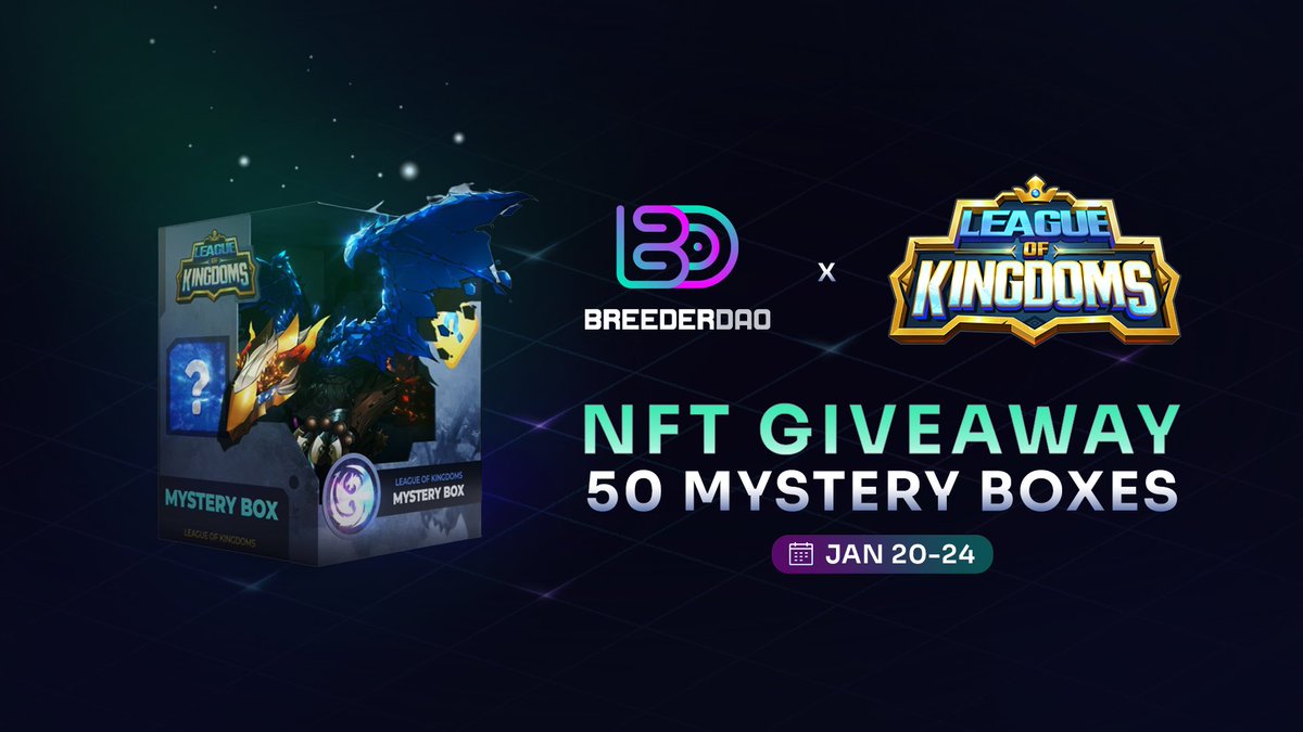 Sovrun (@sovrunofficial) on Twitter photo ✨ League of Kingdoms X BreederDAO Giveaway ✨
To celebrate our partnership w/ <a href="/LeagueKingdoms/">League of Kingdoms Arena</a>, a massive multiplayer strategy game centered around building kingdoms and governing the world, we will be giving away 50 Randombox NFTs! ✨ League of Kingdoms X BreederDAO Giveaway ✨
To celebrate our partnership w/ <a href="/LeagueKingdoms/">League of Kingdoms Arena</a>, a massive multiplayer strategy game centered around building kingdoms and governing the world, we will be giving away 50 Randombox NFTs!