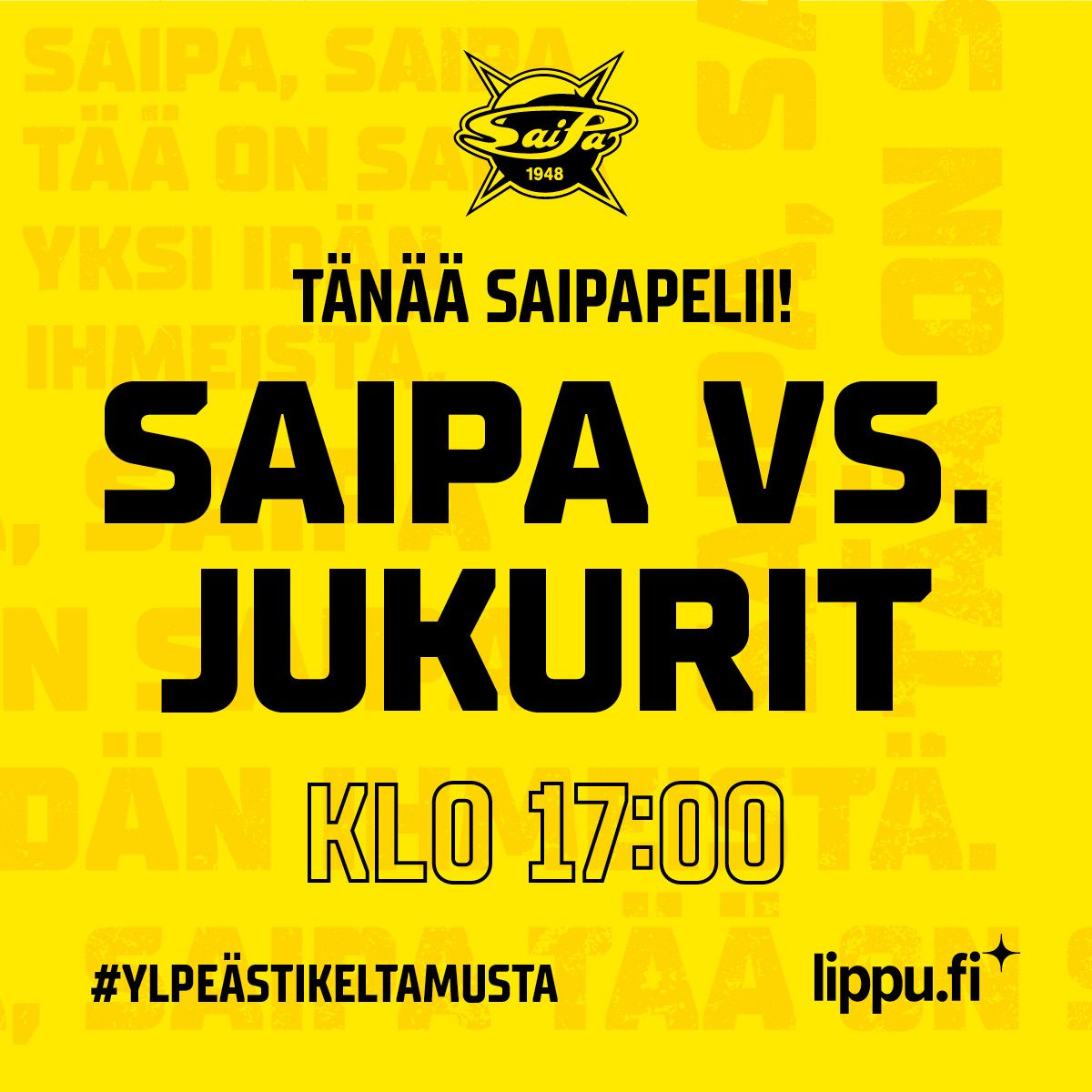 Liiga_SaiPa's tweet photo. Tänään pelataan! 🟡⚫️
 
🏒 SaiPa - Jukurit
🕢 17:00
🏟 Kisapuisto
🎟 https://t.co/TsbBGmw3UP
 
#SaiPa #YlpeästiKeltamusta #Liiga https://t.co/F4yS1aJ6CO