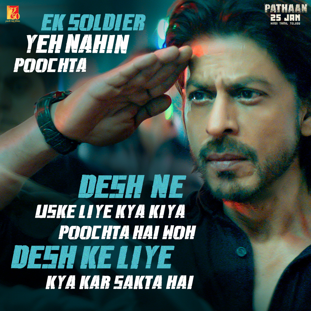 yrf's tweet photo. He said this and we all went 🫡

Celebrate #Pathaan with #YRF50 only at a big screen near you on 25th January, 2023. Releasing in Hindi, Tamil and Telugu. https://t.co/3Rrk5oqWj3