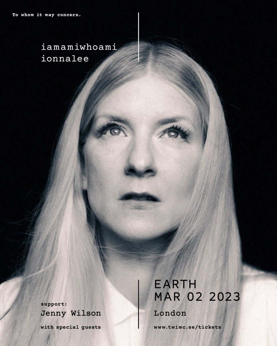 so excited to announce the legendary Jenny Wilson (SE) as support for London EARTH march 2 and Berlin KESSELHAUS march 8 🤍🖤 TICKETS ionnalee.com/events
