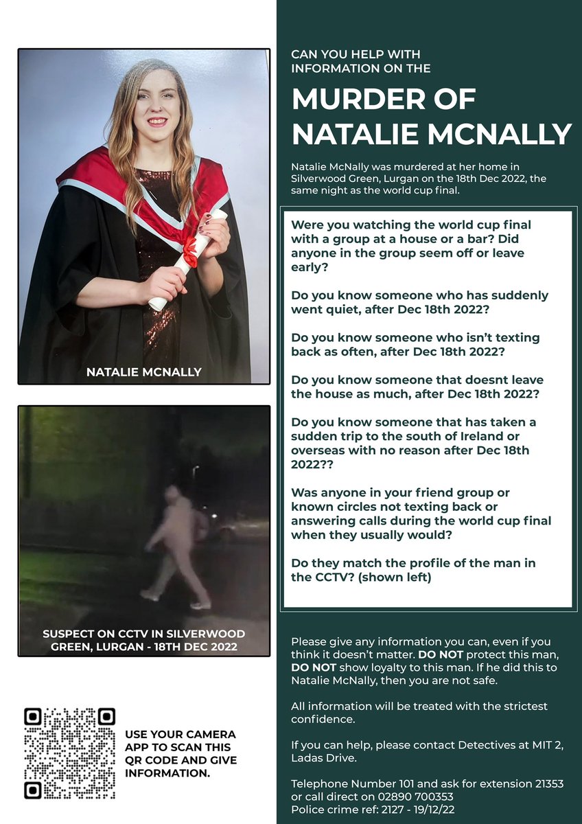 If you have any info that can help catch Natalie McNally's killer, please contact the Police by dialing '101' as you may be the key to finding her killer.

You can also contact Crimestoppers anonymously by phone or by submitting info to their website: 
bit.ly/3D1mrOu