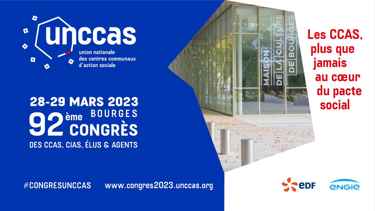 unccas's tweet photo. 📅Le 92e congrès de l'@unccas aura lieu les 28 et 29 mars prochain, à la Maison de la culture de #Bourges, autour de la thématique « Les #CCAS plus que jamais au cœur du pacte social ». 
Inscriptions ouvertes !
#CongresUnccas 
ℹ️https://t.co/YzhjvAYZu5 https://t.co/3bB7WAgfQi
