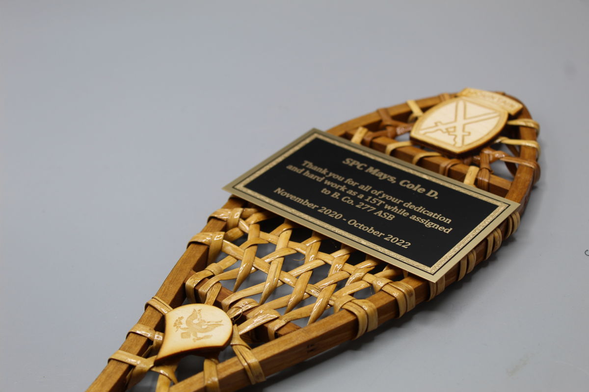 Looking for a one of a kind gift or award, stop by and check out our snowshoes. They come in 3 sizes and the small is available online.