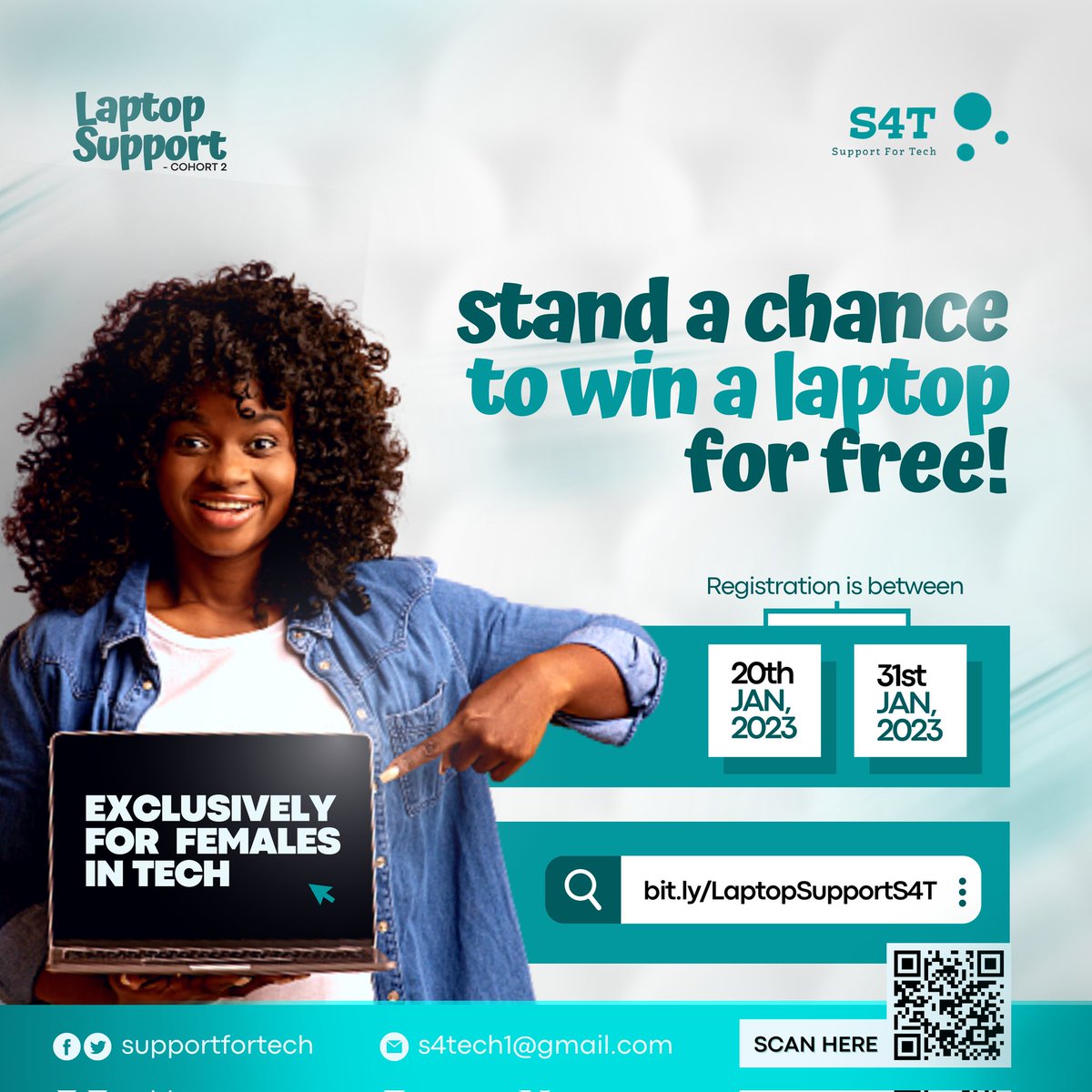 Are you a female in tech? 
Support For Tech has 2 laptops with 64GB RAM and 2 TB SSD specs and a Chromebook to give for free.
Fill out the form below and stand a chance to win a laptop for free.
Form: bit.ly/LaptopSupportS…