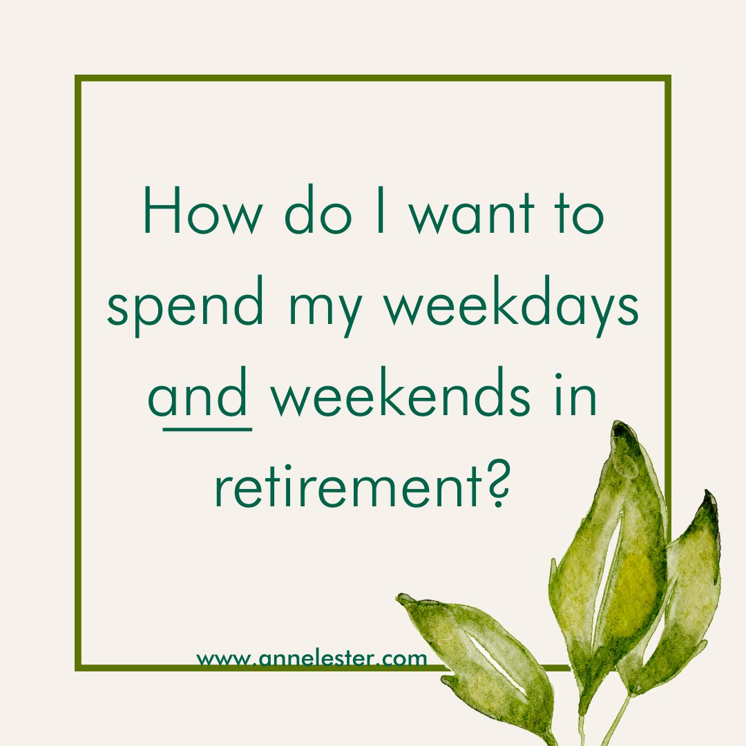 SaveSmartWAnne's tweet photo. Retirement is not just the day you stop working but the day you have financial freedom. This month I am asking you to consider a more specific question about your financial freedom: How will I spend my weekdays and weekends in retirement? #SaveWithAnne #RetirementCheckUp https://t.co/Fjga43U79J