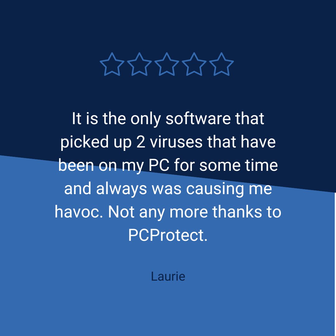 PCProtectHelp's tweet image. A great 5-star review for our software! We are so pleased Laurie&apos;s PC is now virus-free! 🙌

pcprotect.com/download-now
