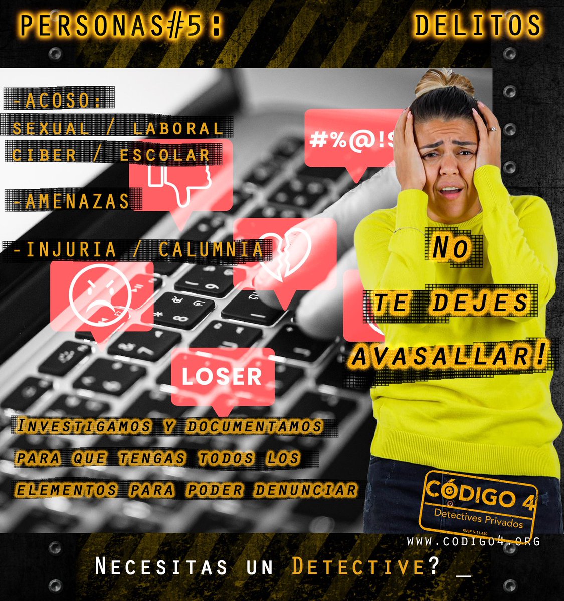 🗣️👁️‍🗨️Propagan públicamente informaciones falsas sobre ti? Atentan a tu honor? Te sientes acosado pero no sabes si hay motivo para denunciar y quieres avanzar con prudencia?
👁️‍🗨️ info@codigo4.org
 #Injuria #calumnia #acoso #prueba #codigo4 #detective #denuncia