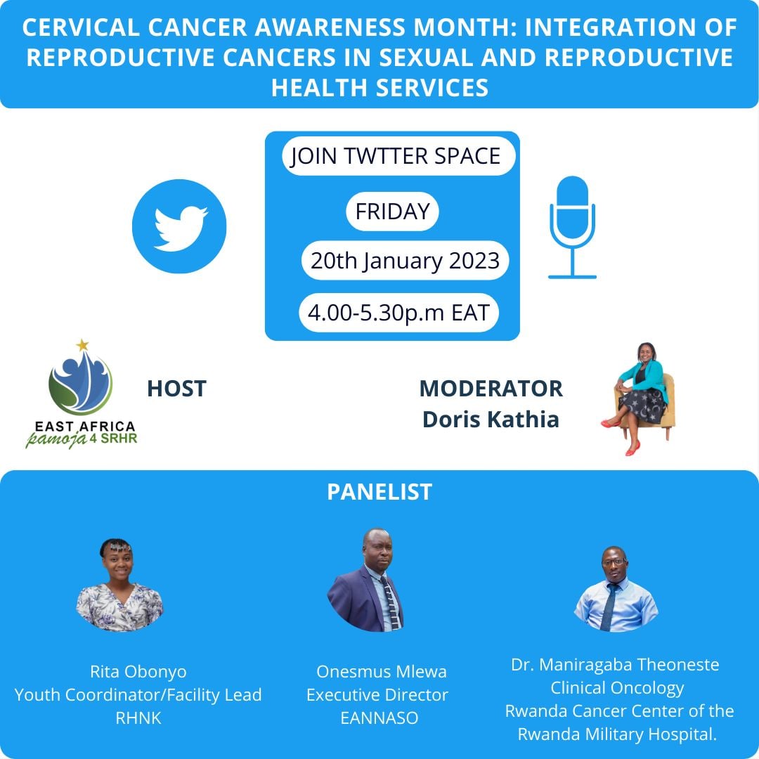 EACPamoja4SRHR's tweet image. It&apos;s almost time... Stay connected. Join the Twitter Space via the link  #CervicalCancer #CervicalCancerAwarenessMonth #ReproductiveCancer