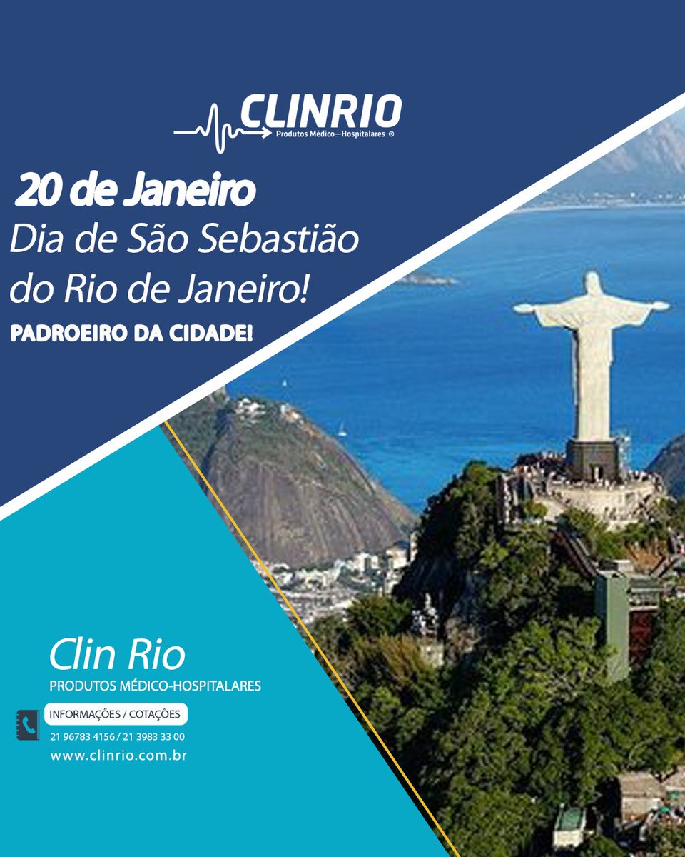 clin_rio's tweet photo. O #DiadeSãoSebastião é comemorado anualmente em #20dejaneiro. #estamosatendendohoje.
São Sebastião é o padroeiro do Rio de Janeiro, pois os portugueses exploraram as águas da Baía de Guanabara neste dia. Assim, a cidade foi batizada como São Sebastião do Rio de Janeiro.  #clinrio https://t.co/rIhuUbXLjp