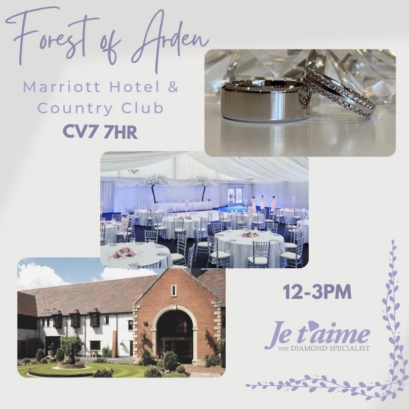 JetaimeDiamonds's tweet photo. To much of our delight, that time of the year has arrived again, and we will be exhibiting at the beautiful Forest of Arden Marriott Hotel &amp; Country Club this Sunday (22nd Jan) from 12-3pm amongst other wedding suppliers! https://t.co/FW2IV6sXV6
