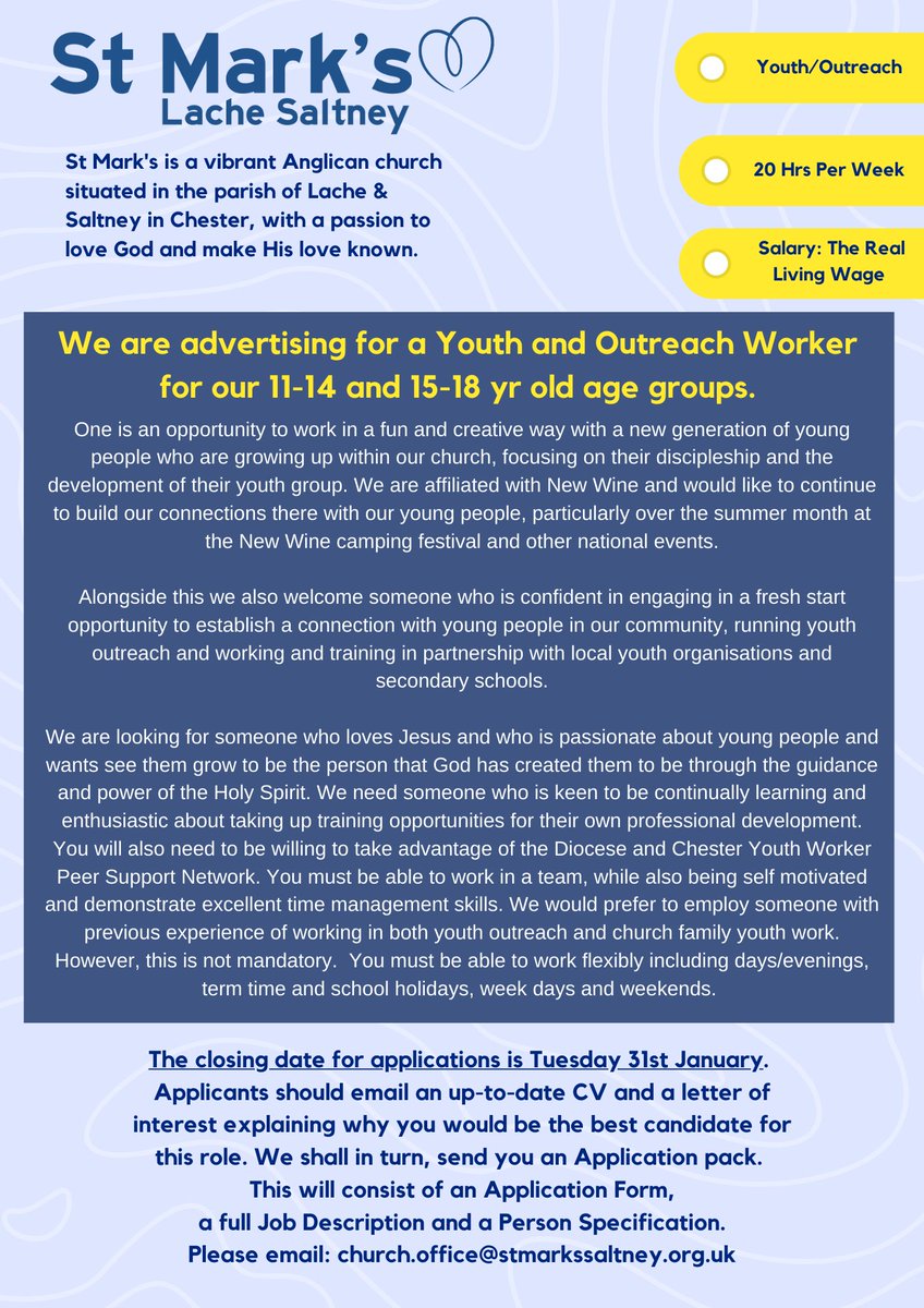 Exciting new position at St Mark's Lache Saltney!