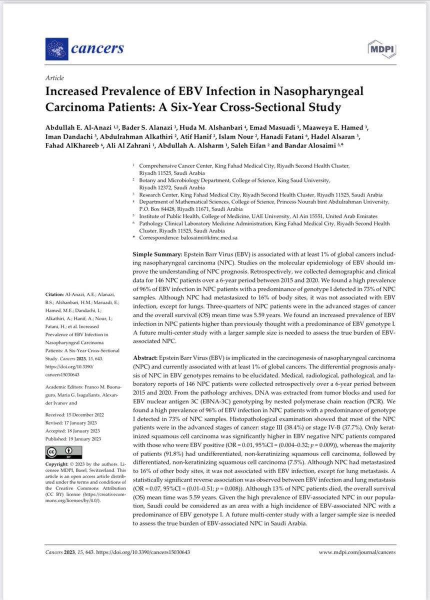 الحمدلله على تمام النعمه بداية متميزة  لعام ٢٠٢٣ مع المتميزون دائما
<a href="/DrBaderAlanazi1/">Dr. Bader Alanazi د. بدر العنزي</a> <a href="/AnaBandar/">د. بندر العصيمي Dr. Bandar Alosaimi</a> @abade320
mdpi.com/2072-6694/15/3…