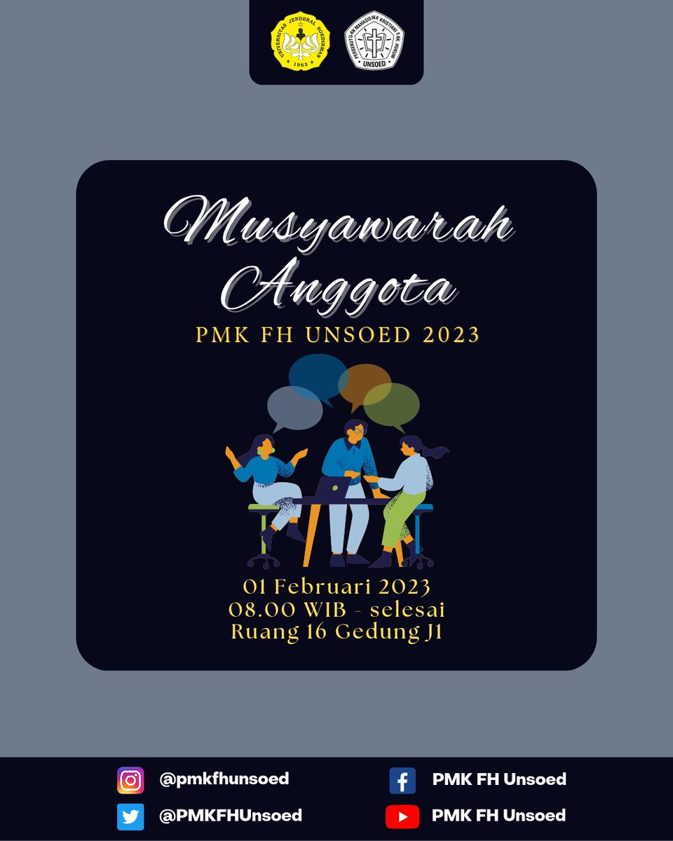 PMKFHUnsoed's tweet photo. Shalom teman-teman PMK 🤗

Tak terasa kita sudah berada di penghujung Kepengurusan PMK FH UNSOED Periode 2022, sehingga kami Pengurus PMK FH UNSOED 2022 turut mengundang seluruh anggota untuk hadir dalam Musyawarah Anggota PMK FH UNSOED 2023. https://t.co/M9QfaKm7Mt