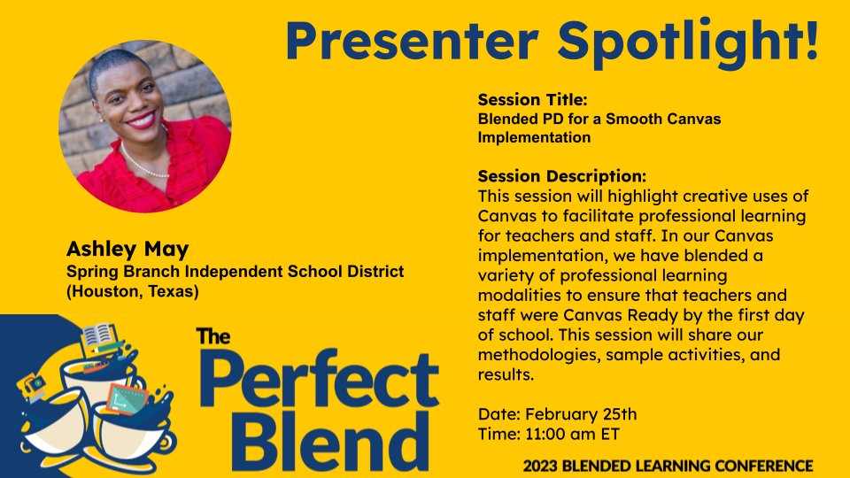 Dave Dick, Ed.S (@dave4edtech) on Twitter photo Today I get to shout out another one of our presenters! Ashley May, <a href="/edtechqueen/">Ashley May, CETL</a> from Houston, TX is presenting on Blended PD! Modeling blended strategies as administrators! Join us 2/25 for FREE!, register here virtualvirginia.org/pl/blend23/ <a href="/vste/">VSTE</a> <a href="/VirtualVirginia/">Virtual Virginia</a> <a href="/Canvas_by_Inst/">Canvas by Instructure</a> Today I get to shout out another one of our presenters! Ashley May, <a href="/edtechqueen/">Ashley May, CETL</a> from Houston, TX is presenting on Blended PD! Modeling blended strategies as administrators! Join us 2/25 for FREE!, register here virtualvirginia.org/pl/blend23/ <a href="/vste/">VSTE</a> <a href="/VirtualVirginia/">Virtual Virginia</a> <a href="/Canvas_by_Inst/">Canvas by Instructure</a>