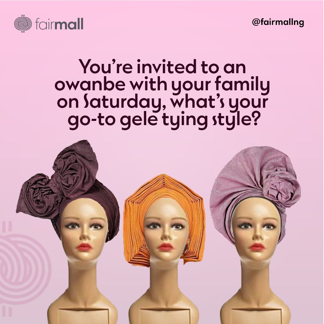 Fairmallng's tweet photo. Comment below which you’d most likely go for.

Who knows? You might be helping someone this weekend.

#fairmall #geletying #owanbeparty #africanculture https://t.co/uHz7I6Db4P