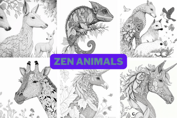 Zen Animals coloring pages: creativefabrica.com/product/zen-an…