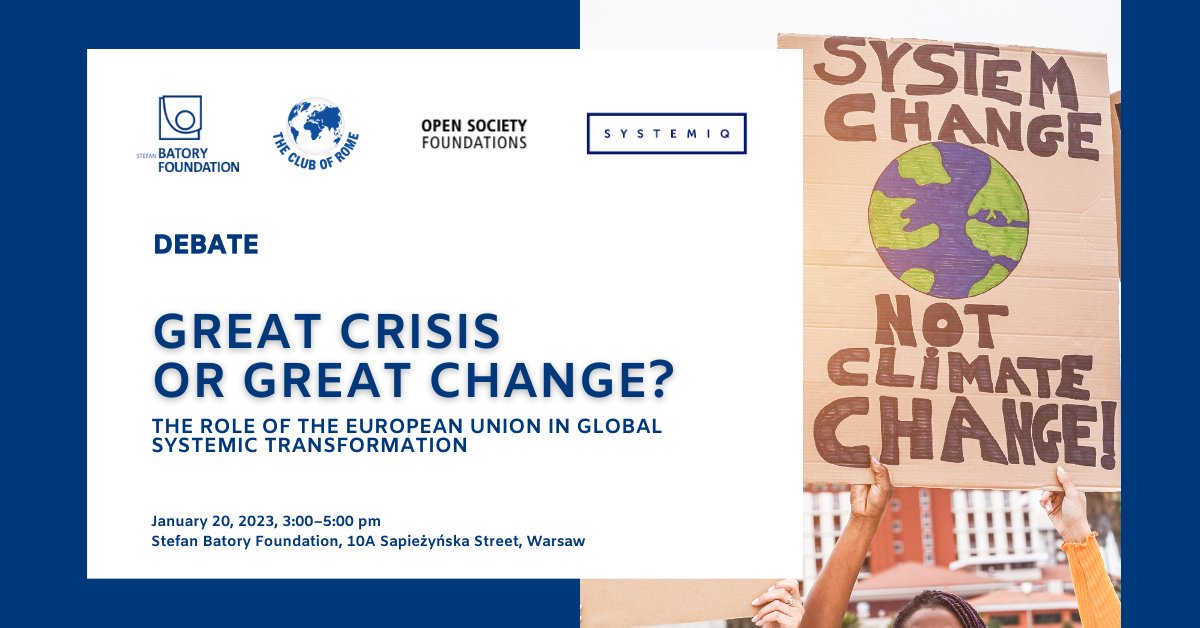 OpenSocietyECA's tweet photo. 🔔 IN 45 MINUTES: Don't miss the discussion with @SYSTEMIQ_Ltd, @ClubOfRome, @BatoryFundacja & @OpenSociety at the Polish launch of the #IntSystemChangeCompass publication.
⚠️ Europe cannot be a green island in a dirty world.
Join the livestreams ➡️https://t.co/HRwcTF77Nb https://t.co/PEB5kcvY7U
