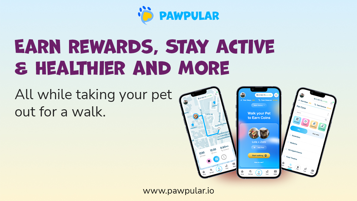 PawpularApp's tweet image. Unleash the power of NFTs with PawPular—the only pet app that rewards you for taking your pet for a walk. 🐶
Join us and be part of a movement that celebrates love and connection between humans and their furry friends. Coming soon! 🚀

#Web3app #petapp #walkyourpet #NFTpower