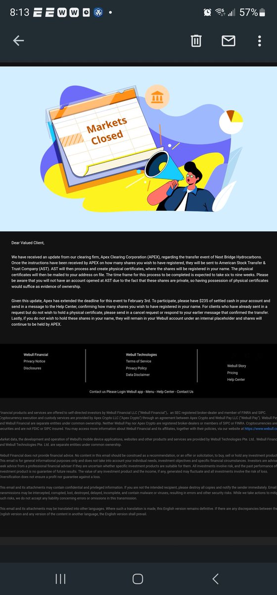 $MMTLP #MMTLP OK, #Webull just sent me an email saying they would extend my transfer to AST option of mmtlp until Feb 3 and to have 235.00 in my account if I wish to. 🙅‍♂️