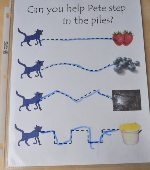 Continuing with Pete the Cat; I Love my White Shoes, this quick activity is helpful at training kindergarteners to write. This can assist with their grip control and coordination skills with the pencil—aiding in future writing through developing basic skills. <a href="/PJLanguageArts/">PJ Language Arts Methodology UWindsor</a>
