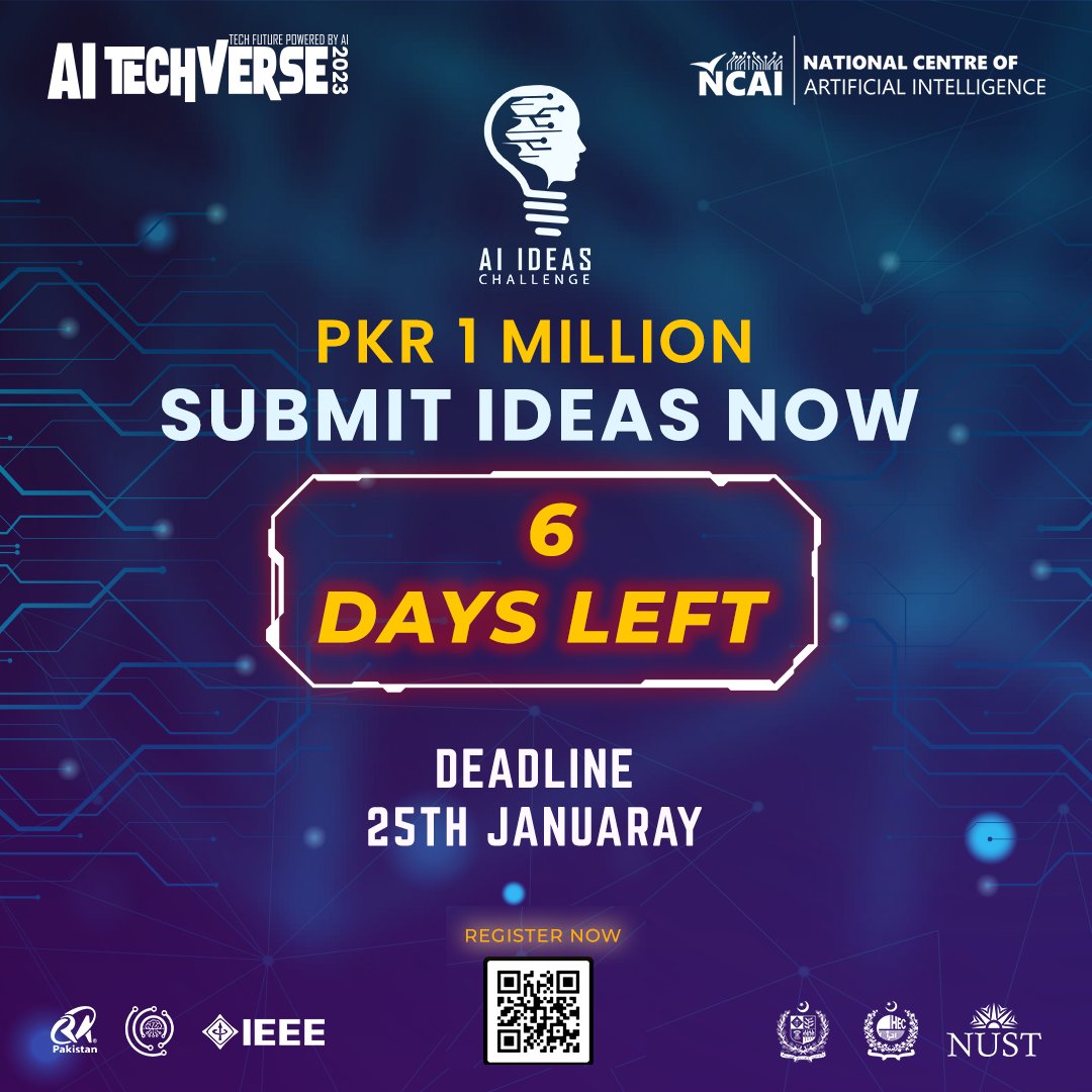 ncaipk's tweet photo. Submit your tech ideas/products/projects/startup for evaluation and potential chance to win million rupees now at https://t.co/09HY3Bfupg
#artificialintelligence #NCAI #NUST #aitechverse23 #icai23 #innovation #creativity #opportunity #machinelearning #technology #ai #help https://t.co/J7CYfaEU9A