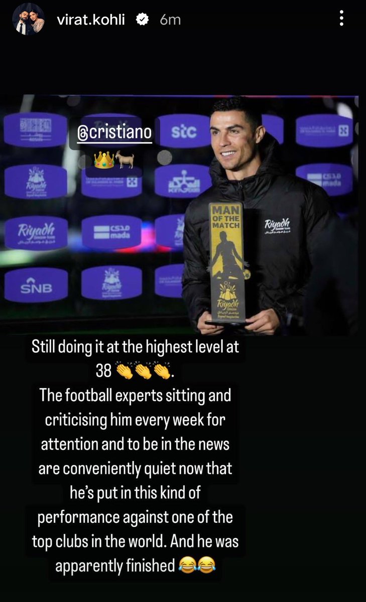 The GOAT of Cricket Virat Kohli on Cristiano Ronaldo. 🐐