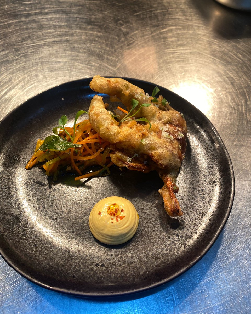 New to the menu @noize_restaurant soft shell crab, orange carrot salad, spiced aioli #new #dish #menu #starter #crab #sea #seafood #salad #aioli #delicious #tasty #tastyfood #chefslife #food #foodporn #restaurant #london