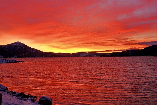 A nice sunrise in Neddy’s Harbour south of us. We are will have a sunny day here but a snowstorm on the eastern side of the island. People do not realize how big Newfoundland actually is. It takes 10 hours to cross by car and often the weather on either side is totally different.