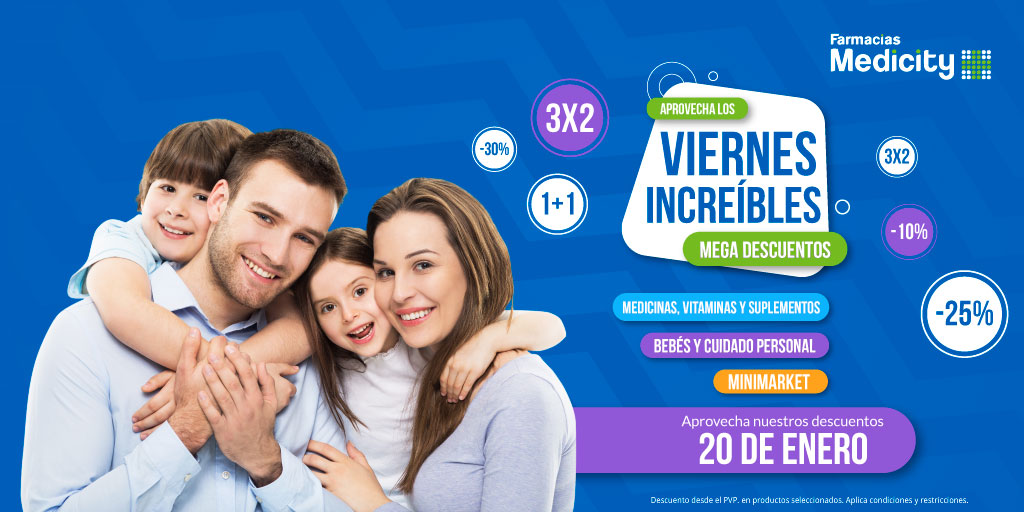 ¡El #viernes será tu día favorito! Aprovecha los descuentos que tenemos en tus productos favoritos. 💙

📲 Recuerda, #MedicityTeLoLleva si realizas tu pedido a través de: 
🔗 farmaciasmedicity.com 
📲 App Medicity